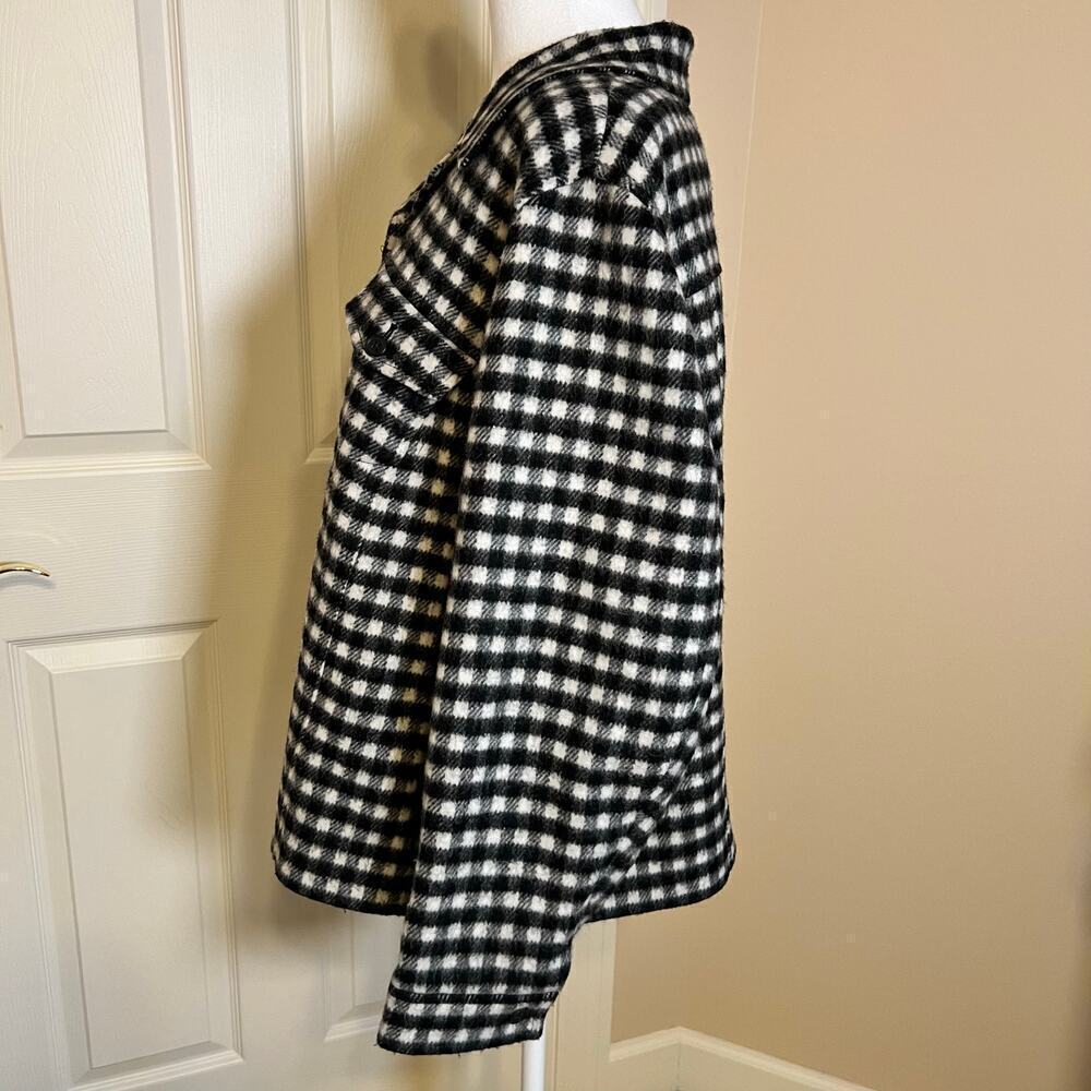 Talbots Black and White Buffalo Plaid Wool Blend Jacket Size 20W Shacket - Picture 5 of 7